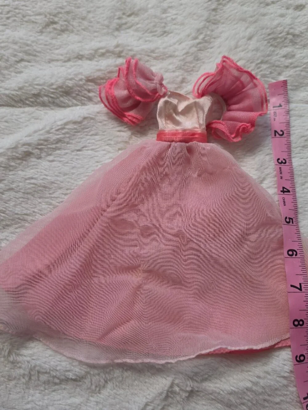 Vintage Fashion Doll Pink Dress Gown Ruffle Sleeves Metal Snaps